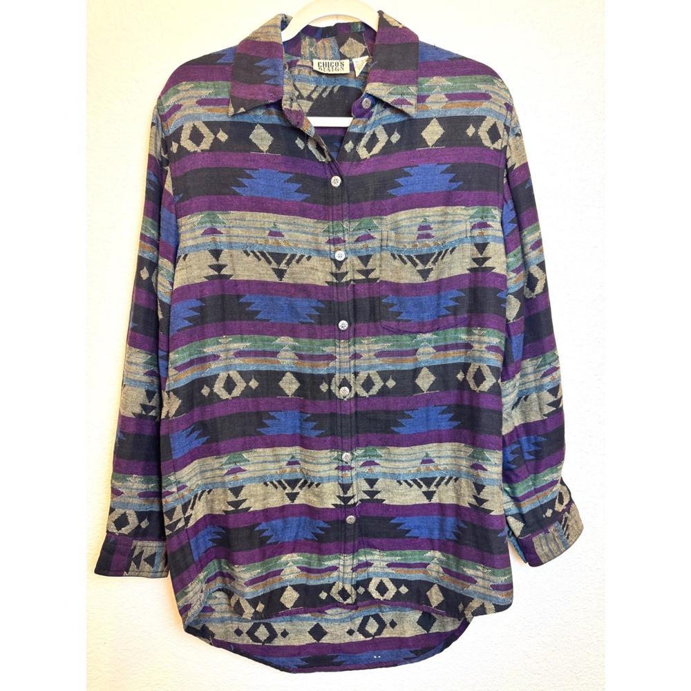 Vtg Chicos Design Womens Oversized Southwestern Geometric Button up Shirt